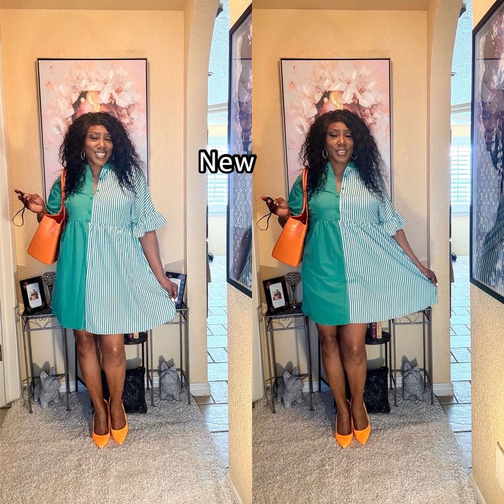 SHEIN Green and White Mini Dress - Picture 5 of 11